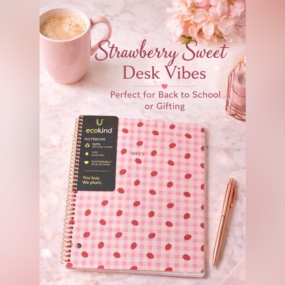 NWT Pink Strawberry Spiral Notebook- Back to School Great Gift
